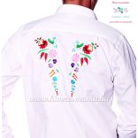 Kalocsai mintás hosszú ujjú hátulján hímzett férfii ing - Hímzésmánia - fehér 