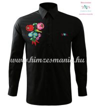   Man's long sleeve shirt - hand embroidery - hungarian folk style - black