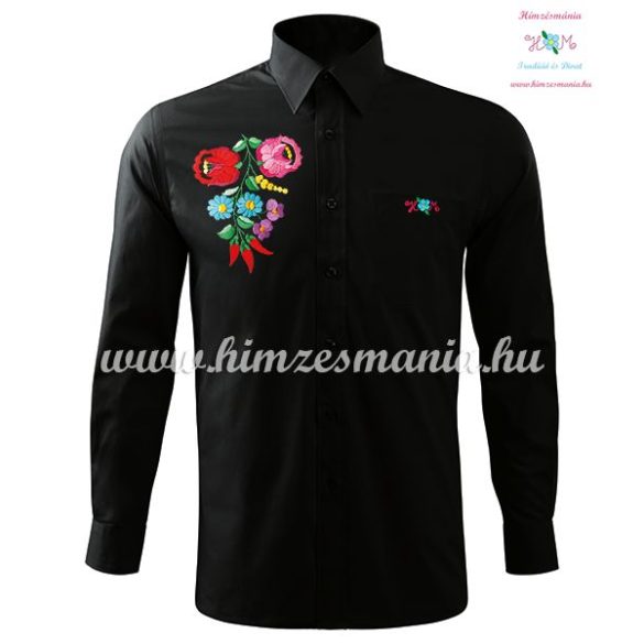 Man's long sleeve shirt - hand embroidery - hungarian folk style - black