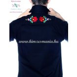 Men's shirt - hungarian folk machine embroidery - Kalocsa style - Embroidery Mania - black