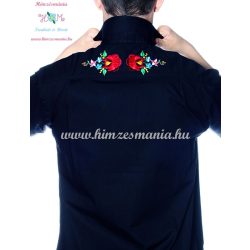   Men's shirt - hungarian folk machine embroidery - Kalocsa style - Embroidery Mania - black