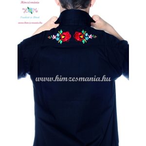 Men's shirt - hungarian folk machine embroidery - Kalocsa style - Embroidery Mania - black