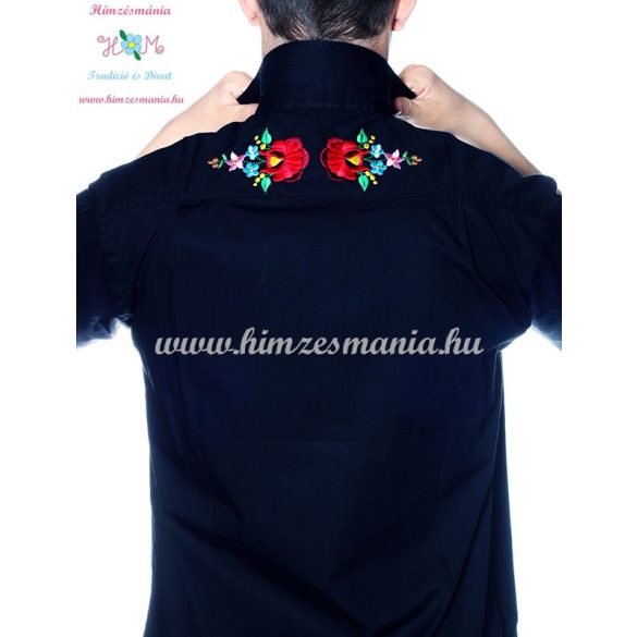 Men's shirt - hungarian folk machine embroidery - Kalocsa style - Embroidery Mania - black