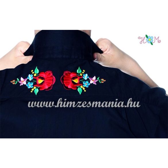 Men's shirt - hungarian folk machine embroidery - Kalocsa style - Embroidery Mania - black