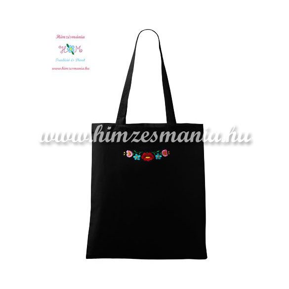 Cotton bag - hungarian folk patterns - machine embroidery - black