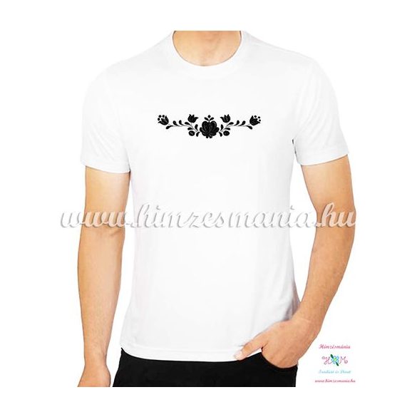 Men's Short Sleeve T-Shirts - hungarian folk embroidery - black Matyo motif - white