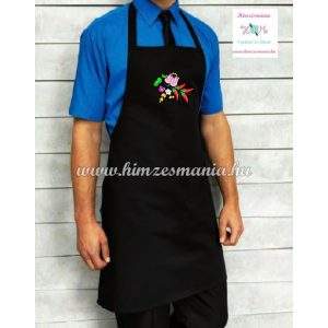 Bib apron - hungarian folk - machine embroidery- Kalocsa pattern - unisex - black