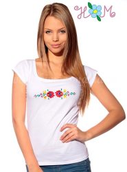 Embroidery Mania - T-shirt hungarian folk machine-embroidered - white