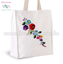   Cotton canvas bag - hungarian folk embroidery - handmaded - Kalocsa style - white
