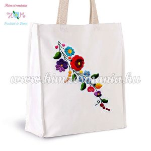 Cotton canvas bag - hungarian folk embroidery - handmaded - Kalocsa style - white