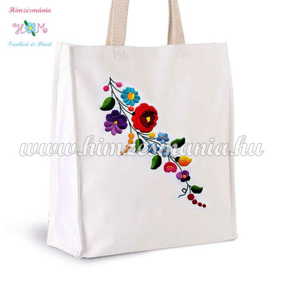 Cotton canvas bag - hungarian folk embroidery - handmaded - Kalocsa style - white