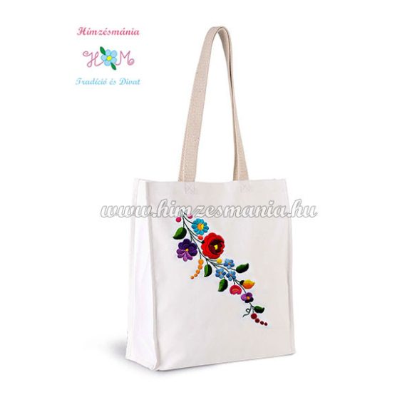 Cotton canvas bag - hungarian folk embroidery - handmaded - Kalocsa style - white