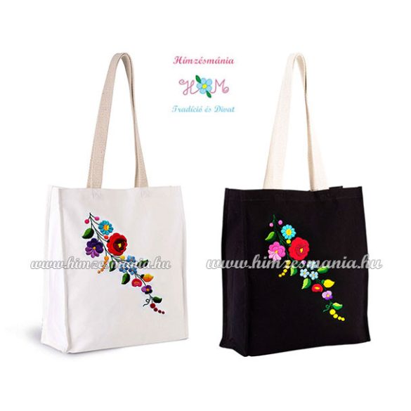 Cotton canvas bag - hungarian folk embroidery - handmaded - Kalocsa style - white