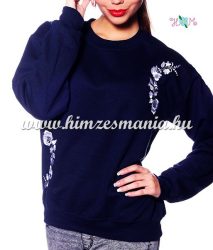 Women sweatshirt - hungarian folk machine embroidery - kalocsai motif - navy