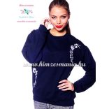 Women sweatshirt - hungarian folk machine embroidery - kalocsai motif - navy