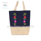 CANVAS BAG - FOLK EMBROIDERY - HANDMADE - MATYÓ STYLE - NAVY