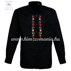   Gents Shirt Long Sleeve - hungarian folk fashion - Kalocsa style - machine embroidery - black