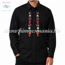   Gents Shirt Long Sleeve - hungarian folk fashion - Kalocsa style - machine embroidery - black