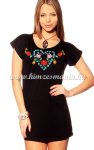 Embroidery Mania - T-shirt dress hungarian folk hand-embroidered - black