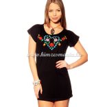 Embroidery Mania - T-shirt dress hungarian folk hand-embroidered - black