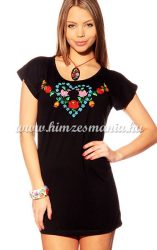 Embroidery Mania - T-shirt dress hungarian folk hand-embroidered - black