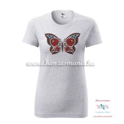 T'shirt - hungarian butterfly - Kalocsai style - gray