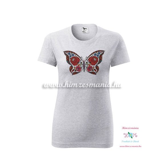 T'shirt - hungarian butterfly - Kalocsai style - gray