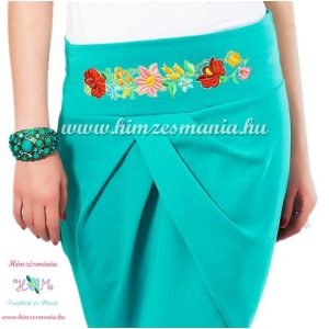 Elegant skirt - hungarian folk Kalocsa machine embroidery - turquoise - Embroidery Mania