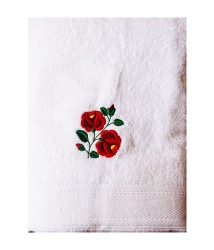 Towels - hungarian folk pattern - Kalocsa rose - white