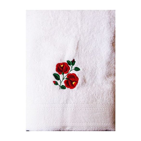 Towels - hungarian folk pattern - Kalocsa rose - white