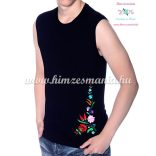 MEN SLEEVLESS T-SHIRT - hungarian folk machine-embroidery - Kalocsa style - black - Embroidery Mania