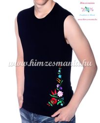 Férfi ujjatlan póló hímzett kalocsai mintával - fekete - Hímzésmánia - S, XL