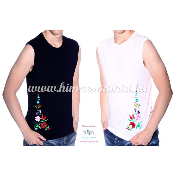 MEN SLEEVLESS T-SHIRT - hungarian folk machine-embroidery - Kalocsa style - black - Embroidery Mania