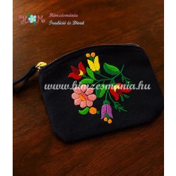KALOCSAI MINTÁS VÁSZON PÉNZTÁRCA - KÉZI HÍMZÉS - KÉK