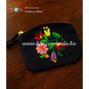 KALOCSAI MINTÁS VÁSZON PÉNZTÁRCA - KÉZI HÍMZÉS - KÉK