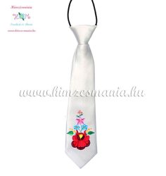 Kalocsai mintás hímzett gyerek nyakkendő - Hímzésmánia - fehér