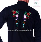   Gents Shirt Long Sleeve - hungarian folk fashion - Kalocsa style - machine embroidery - Black