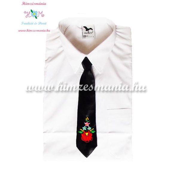 Kalocsai mintás hímzett gyerek nyakkendő - fekete - Hímzésmánia 