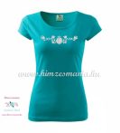   Woman's Short Sleeve T-Shirts - hungarian folk embroidery - Matyo motif - turquoise