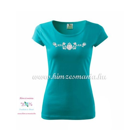 Woman's Short Sleeve T-Shirts - hungarian folk embroidery - Matyo motif - turquoise
