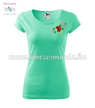   Woman's Short Sleeve T-Shirts - hungarian folk embroidery - Kalocsa motif - menta