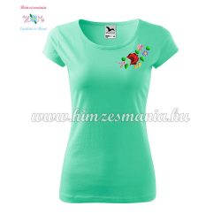   Woman's Short Sleeve T-Shirts - hungarian folk embroidery - Kalocsa motif - menta