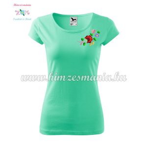 Woman's Short Sleeve T-Shirts - hungarian folk embroidery - Kalocsa motif - menta