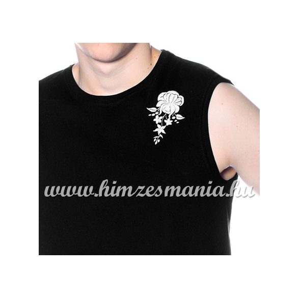 Kalocsai hímzett ujjatlan férfi póló - gépi hímzés - fekete