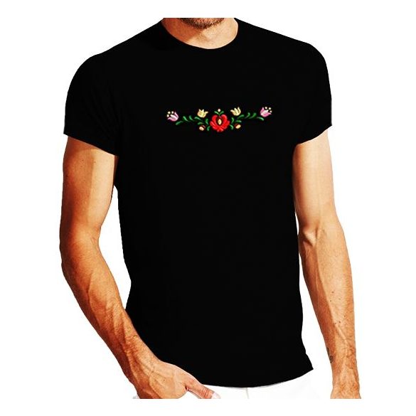 Men's Short Sleeve T-Shirts - hungarian folk embroidery - Matyo motif - black