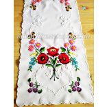 TABLE RUNNER - HUNGARIAN FOLK EMBROIDERY - KALOCSAI MOTIF - HANDMADE WHITE BORDERS - 33 X 85 CM
