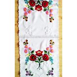 TABLE RUNNER - HUNGARIAN FOLK EMBROIDERY - KALOCSAI MOTIF - HANDMADE WHITE BORDERS - 33 X 85 CM