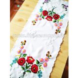 TABLE RUNNER - HUNGARIAN FOLK EMBROIDERY - KALOCSAI MOTIF - HANDMADE WHITE BORDERS - 33 X 85 CM
