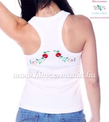 Tank top - machine embroidery - hungarian folk design- Kalocsa style - white - Embroidery Mania