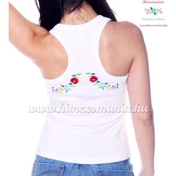 Tank top - machine embroidery - hungarian folk design- Kalocsa style - white - Embroidery Mania